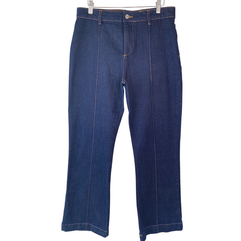 Zara Womens Front Seam Jeans 8 Dark Wash Blue Crop Classic Clean Girl Minimalist